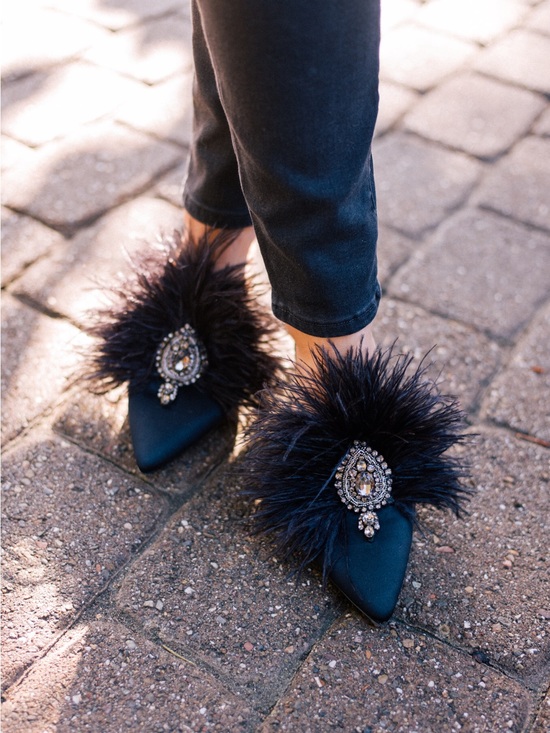 Tory Burch Shoes - Tory Burch Black Feather & Jeweled Pointed Toe Mules